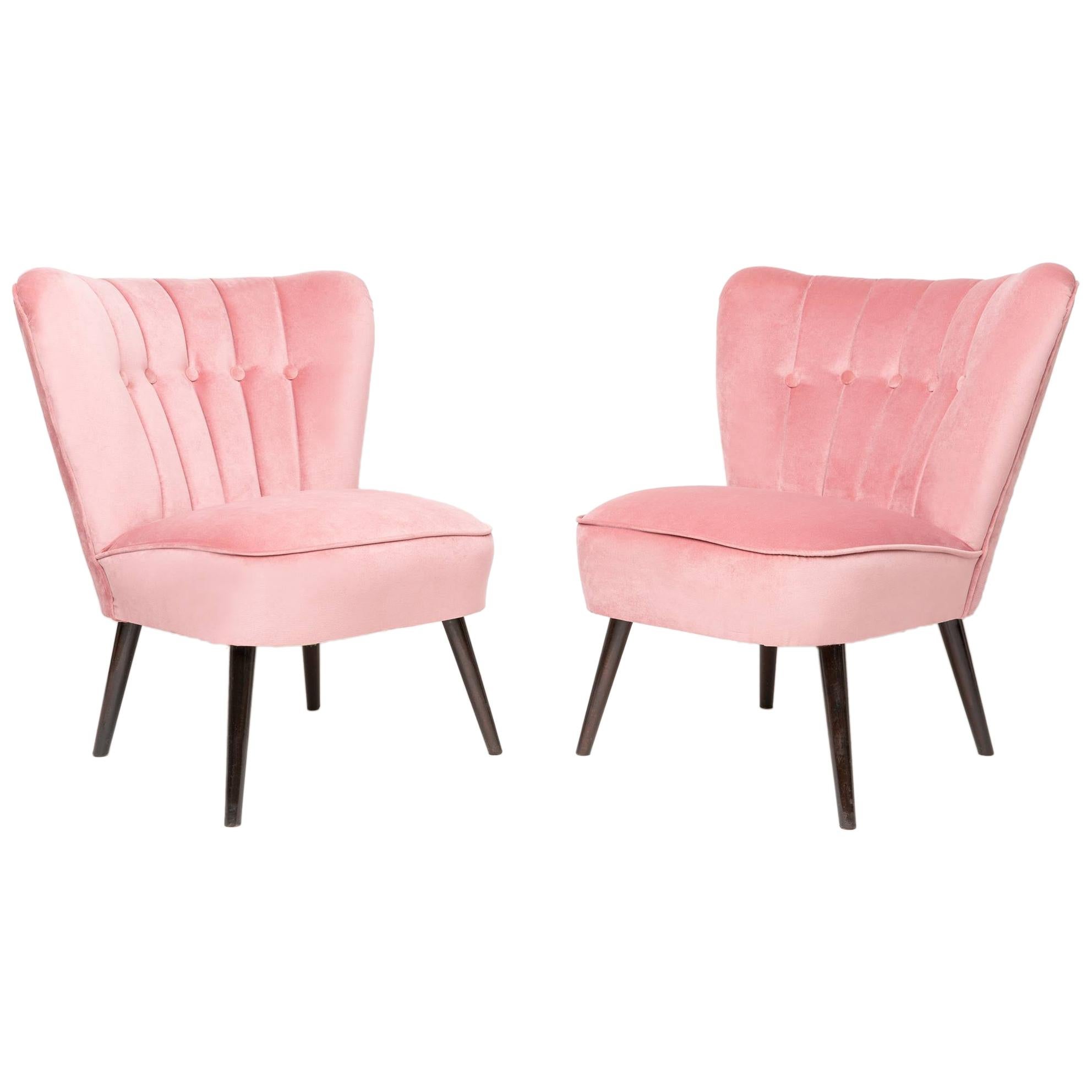 Set of Two 20th Century Pink Velvet Club Armchairs, Germany, 1960s