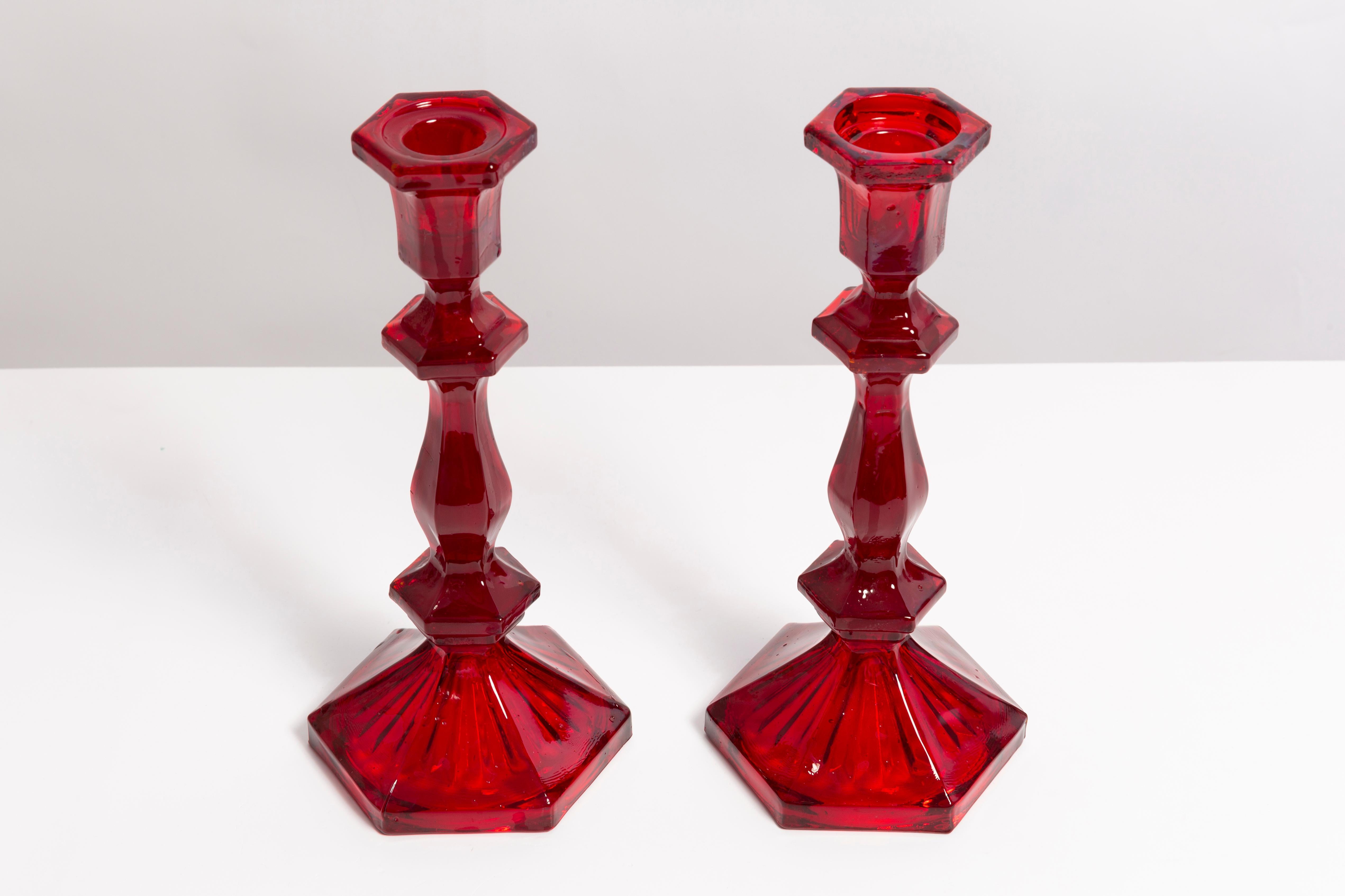 Mid-Century Modern Set of Two 20th Century Red Glass Candlesticks, 1960s