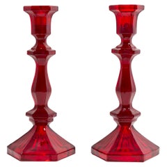 Set von zwei Kerzenständern aus rotem Glas des 20. Jahrhunderts, 1960er Jahre
