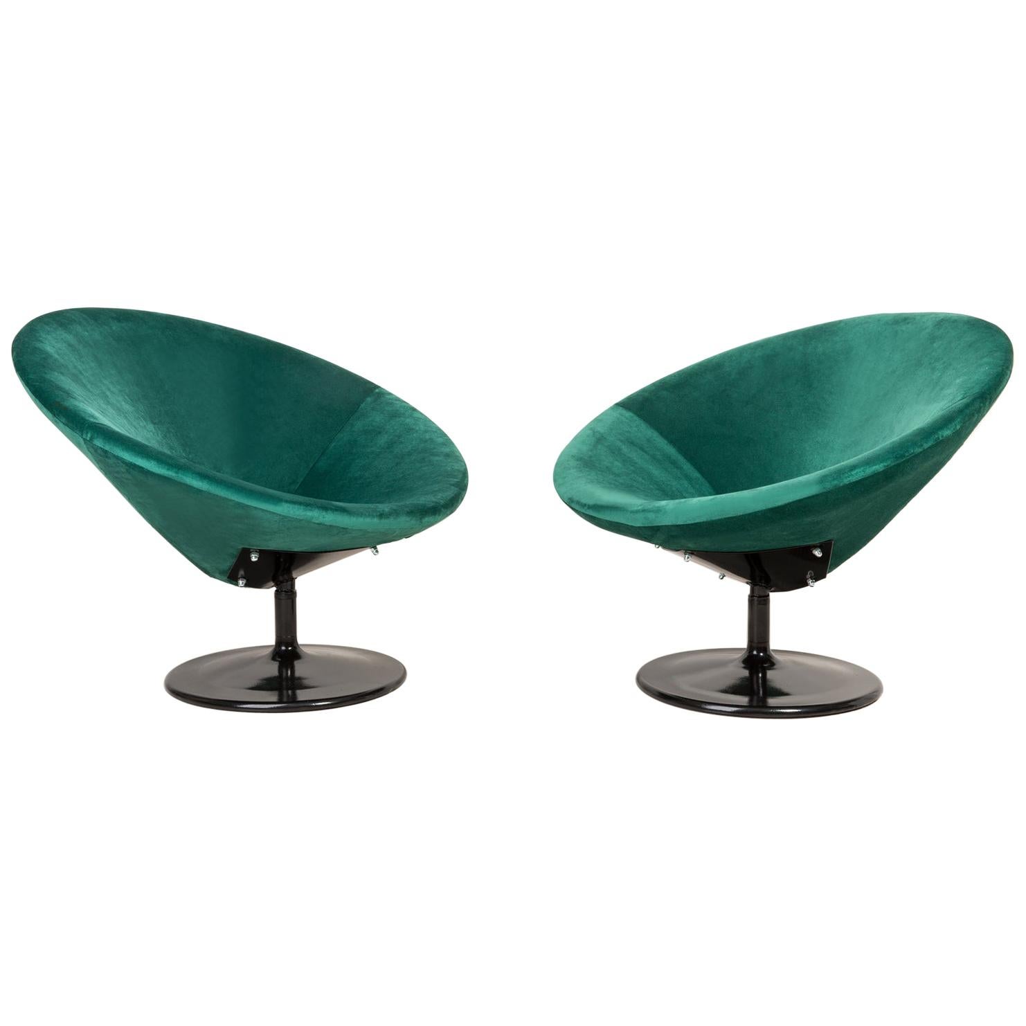 Set of Two 20th Century Vintage Dark Green Swivel Armchairs, 1960s