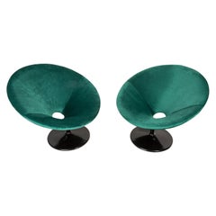 Set of Two 20th Century Vintage Dark Green Swivel Armchairs, 1960s