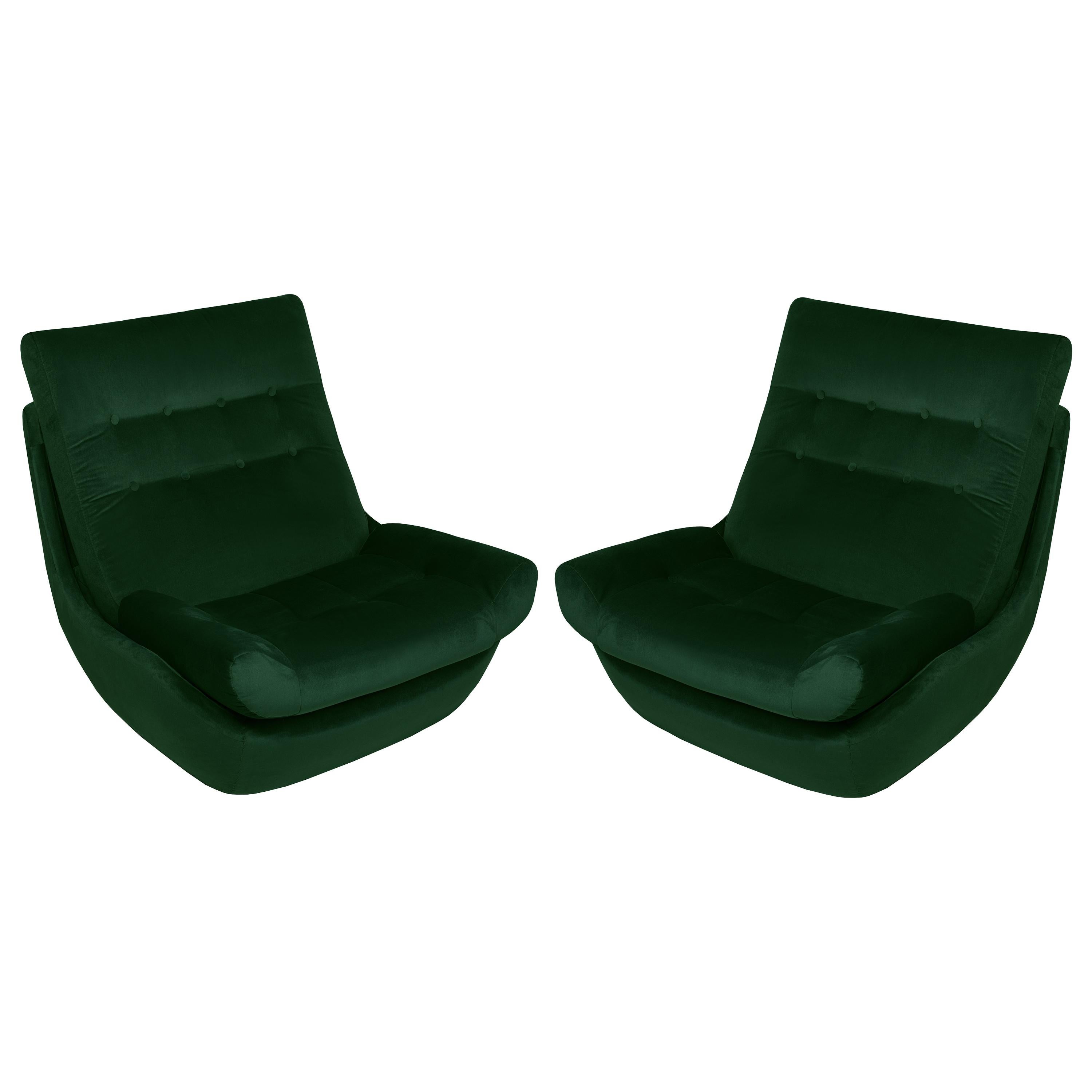 Set of Two 20th Century Vintage Green Velvet Giant Atlantis Armchairs, 1960s
