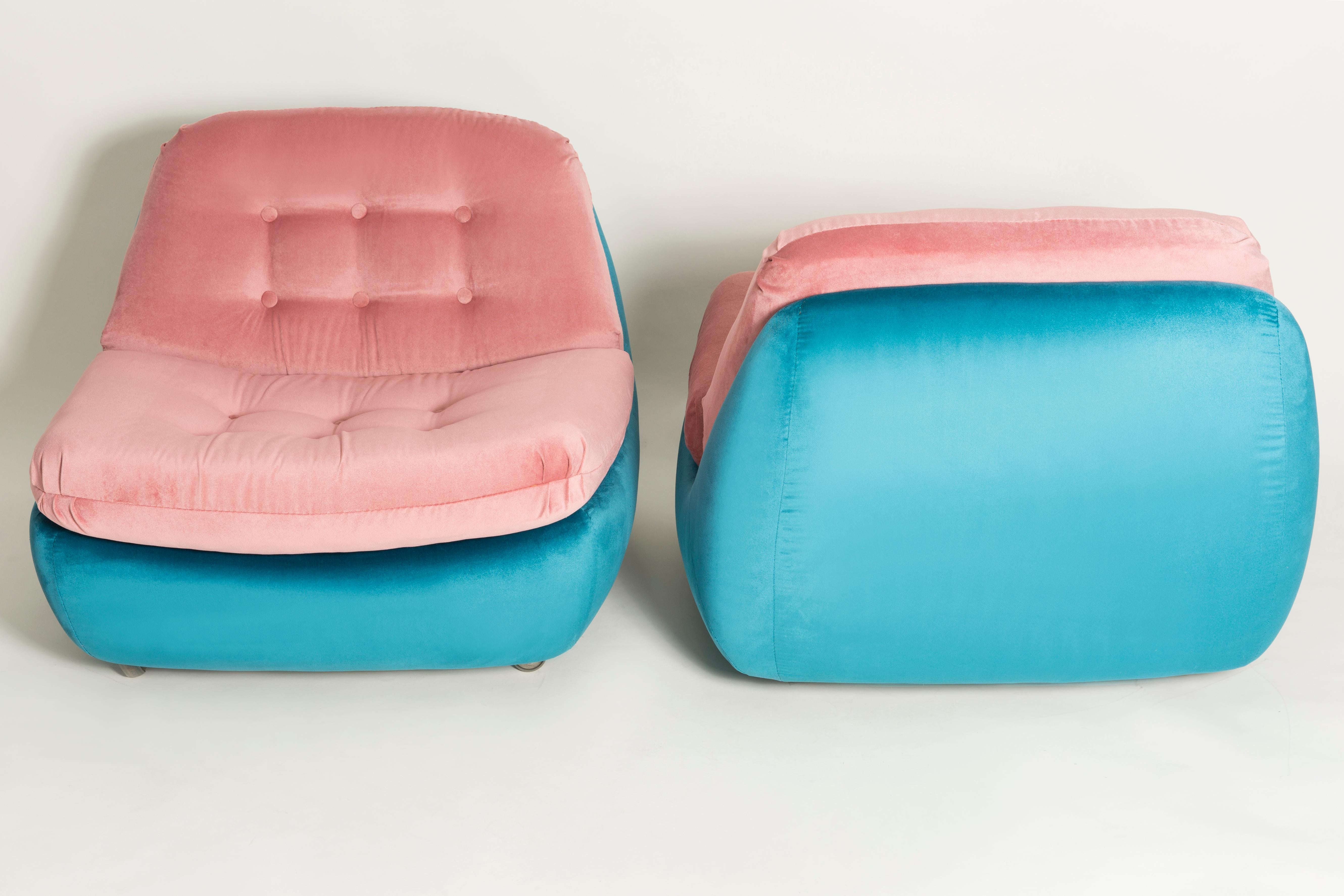 Hand-Crafted Set of Two 20th Century Vintage Pink and Blue Atlantis Armchairs, 1960s For Sale