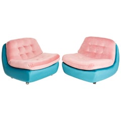Ensemble de deux fauteuils Atlantis roses et bleus du 20ème siècle, années 1960