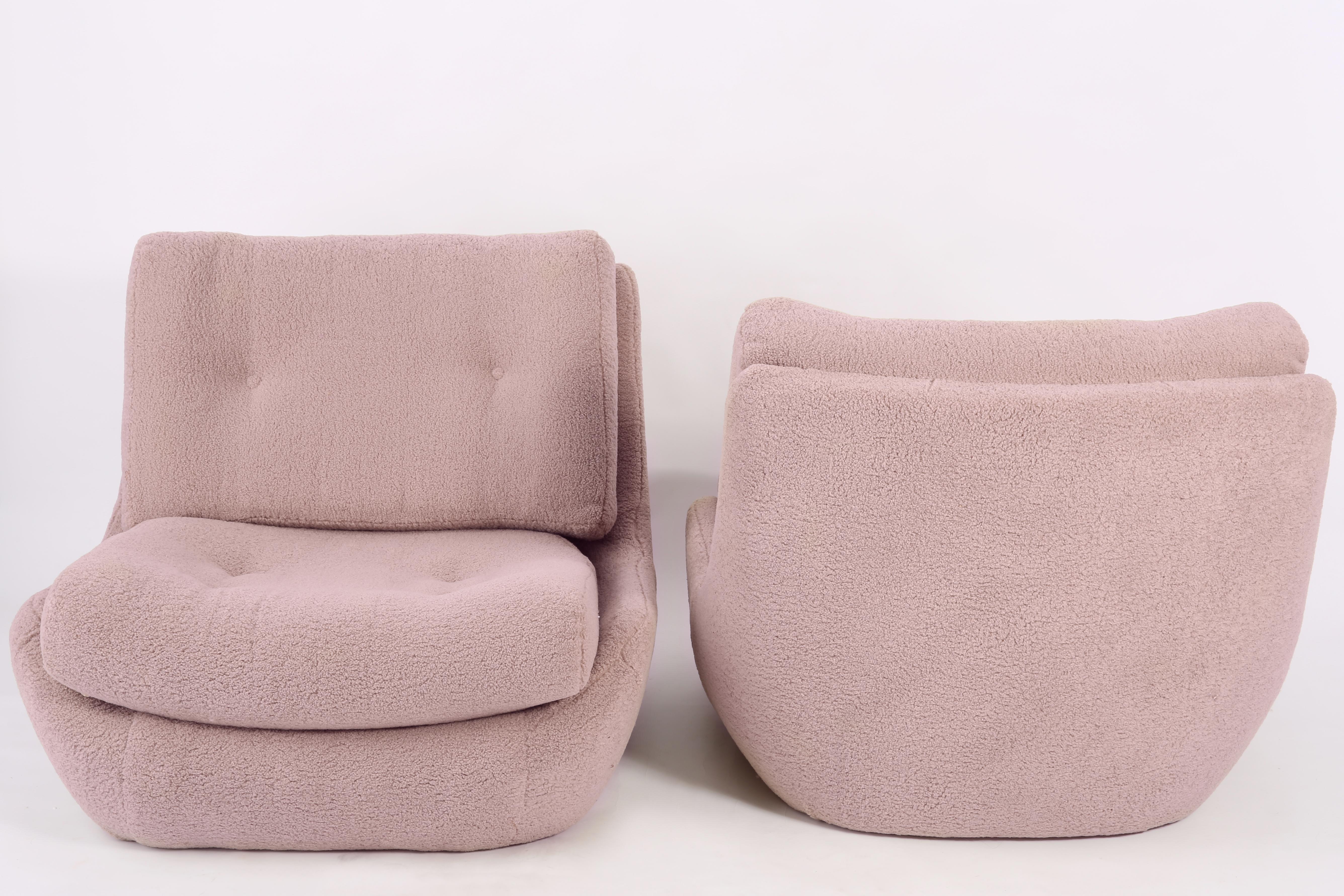 Ensemble de deux grands fauteuils Atlantis en tissu bouclé rose poudré du 20ème siècle, années 1960 en vente 8