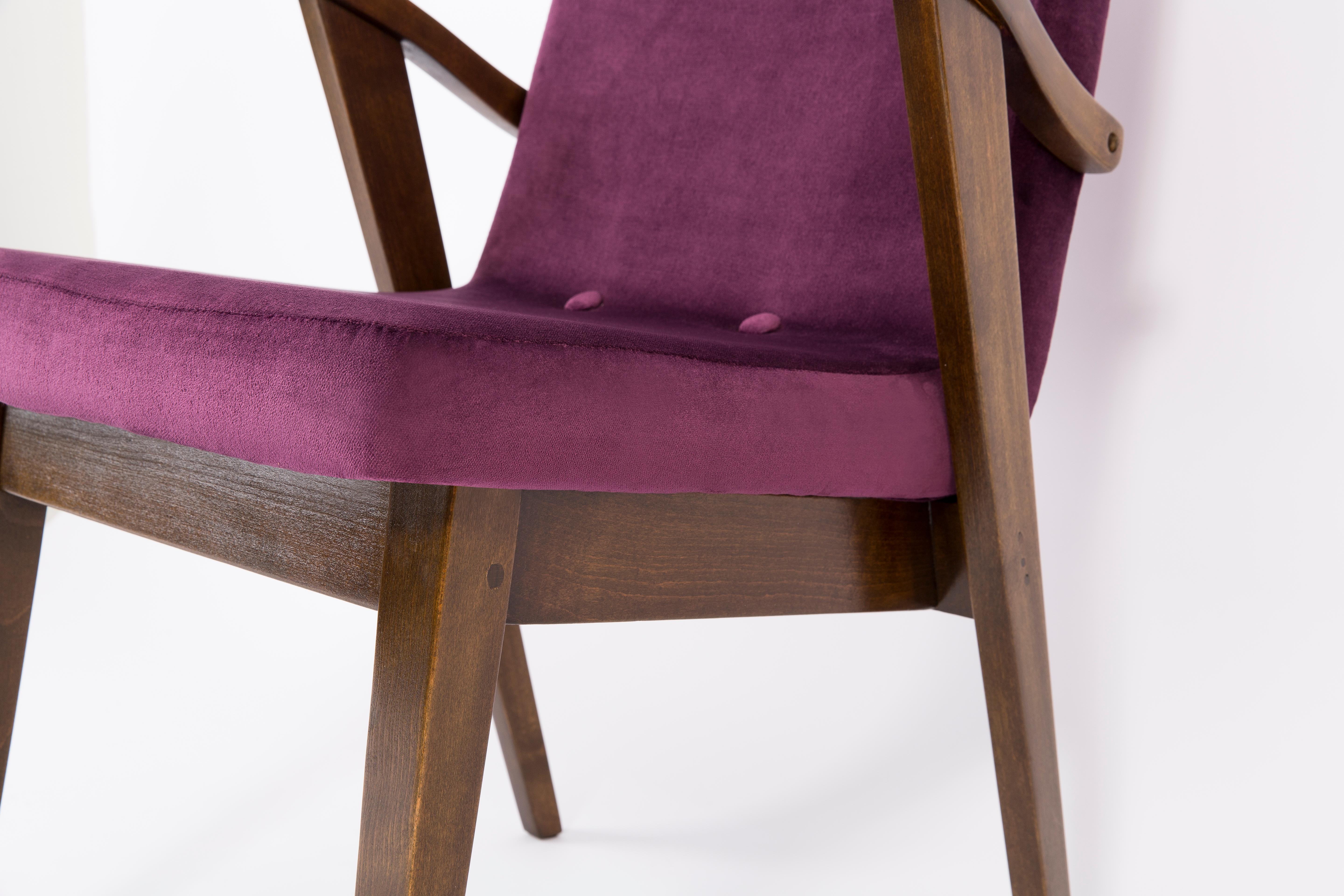 Polish Set of Two 20th Century Vintage Plum Violet Armchair by Mieczyslaw Puchala 1960s For Sale
