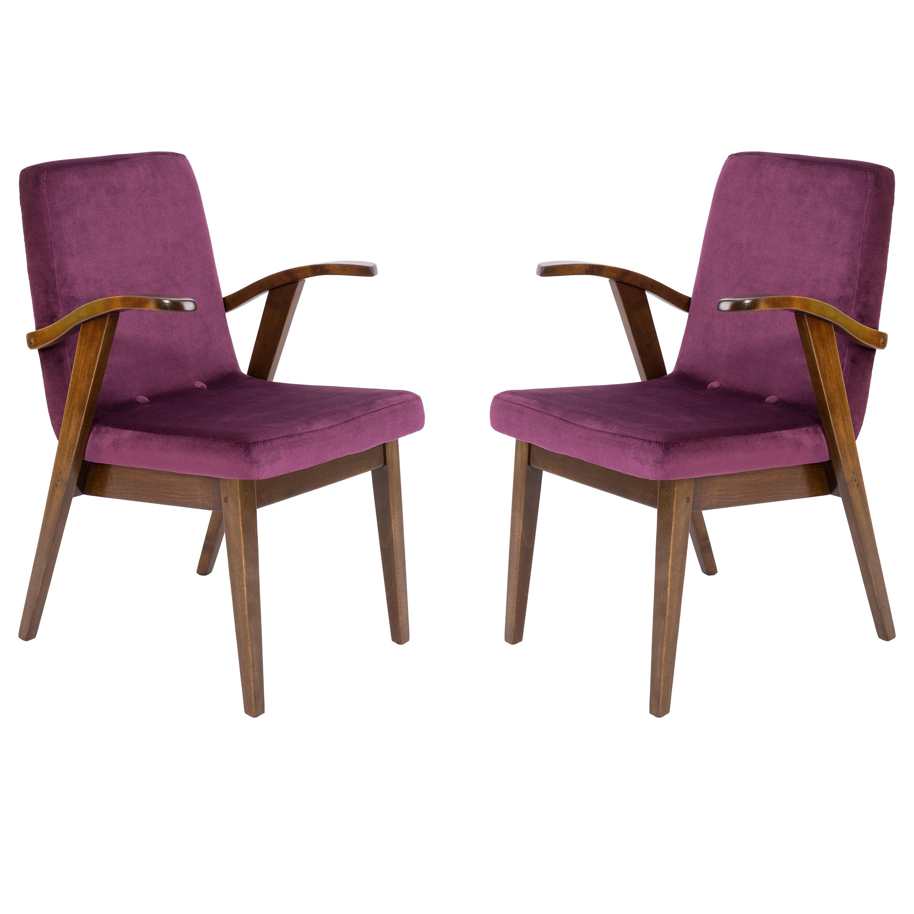 Set of Two 20th Century Vintage Plum Violet Armchair by Mieczyslaw Puchala 1960s For Sale