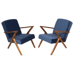 Vintage Set of Two 20th Century Zet Armchairs, Navy Velvet, 1970s, Poland