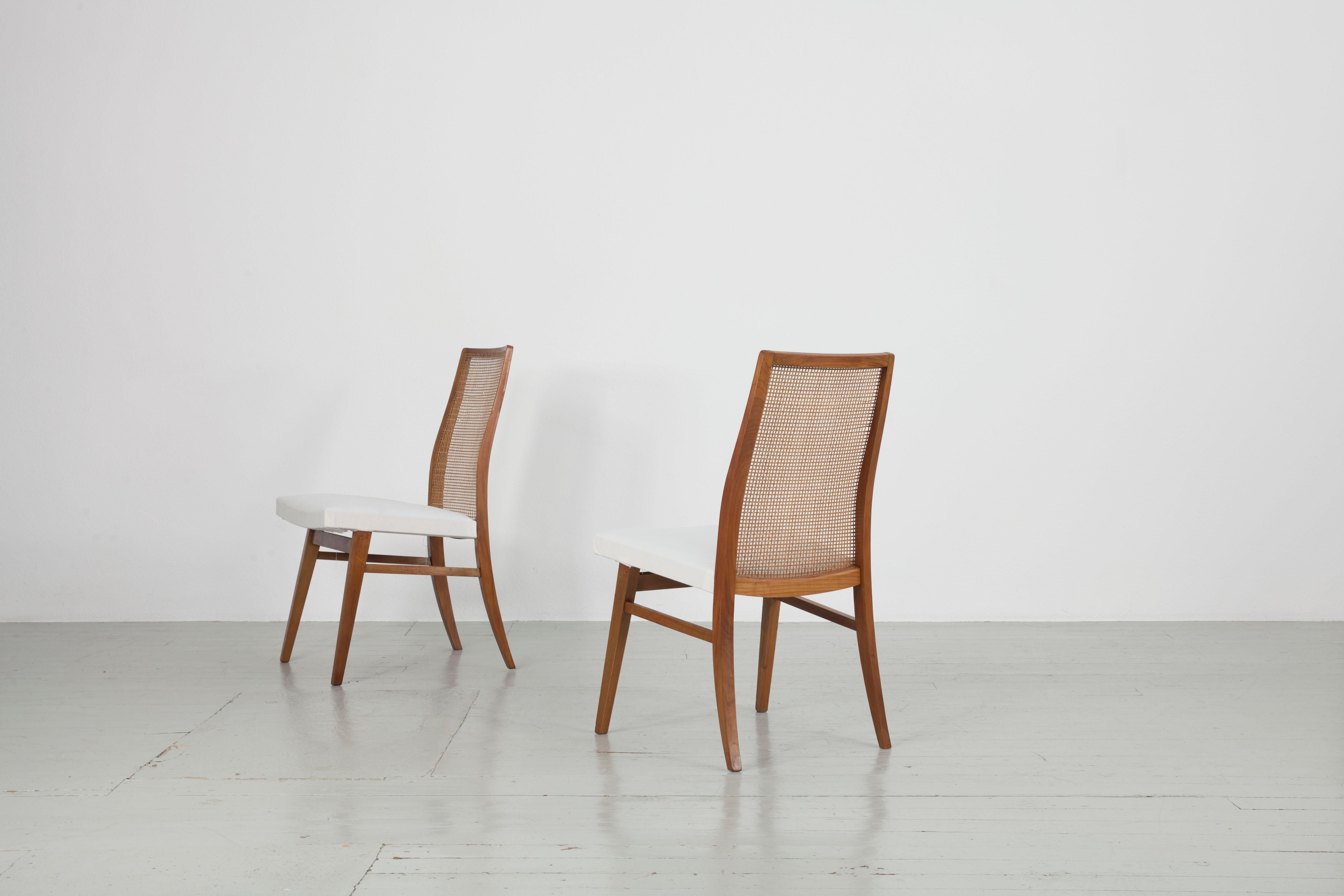 Set of Two 50s Beech Wood Chairs with Woven Back 3