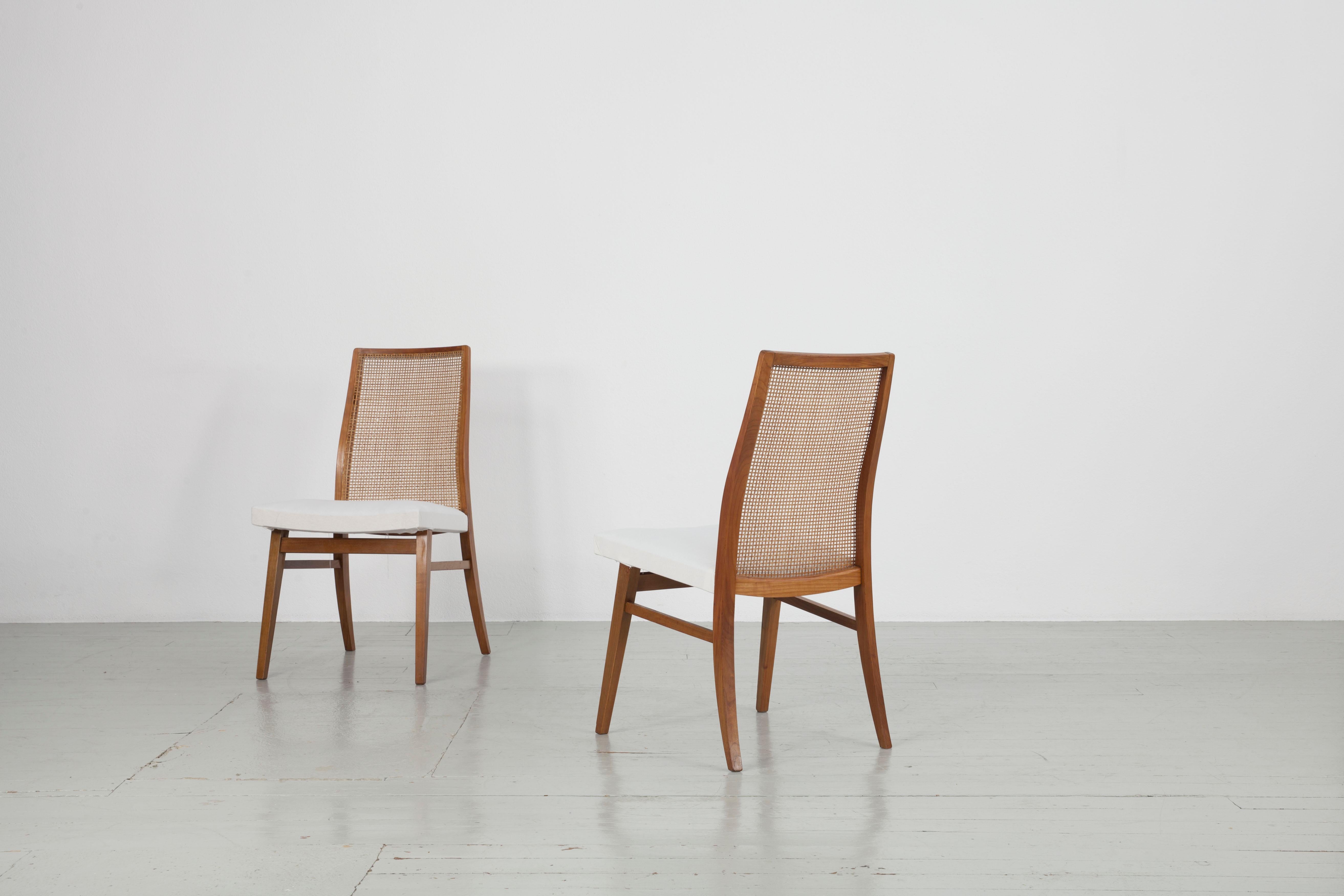 Set of Two 50s Beech Wood Chairs with Woven Back 4