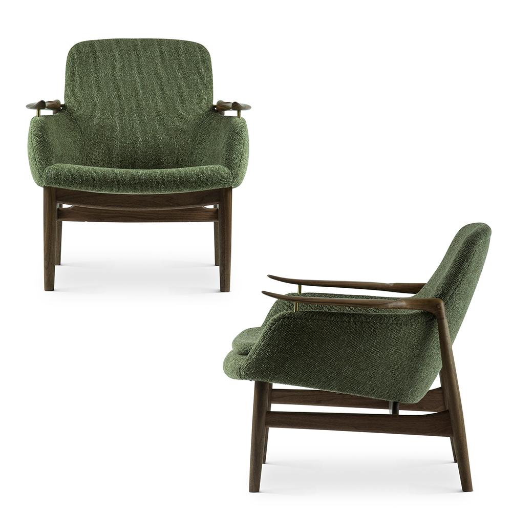 Modern Set of Two 53 Chairs in Fabric and Wood by Finn Juhl
