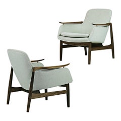 Set of Two 53 Chairs in Fabric and Wood by Finn Juhl