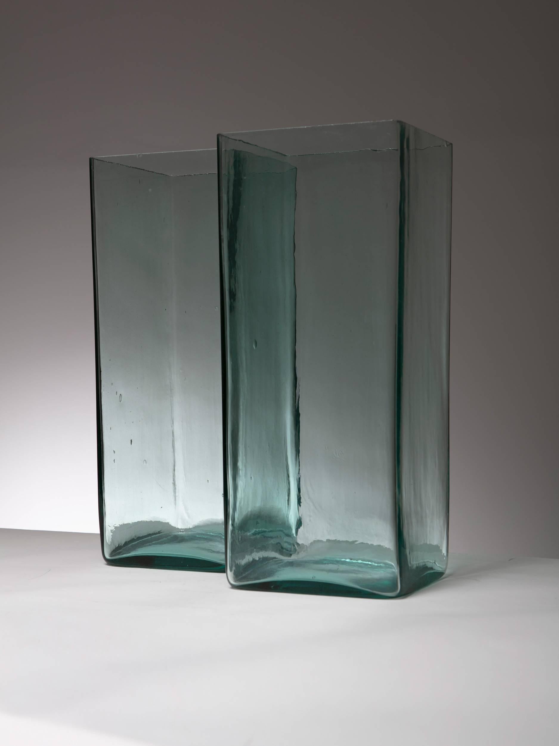Marvelous pair of Murano glass vases with azure color.