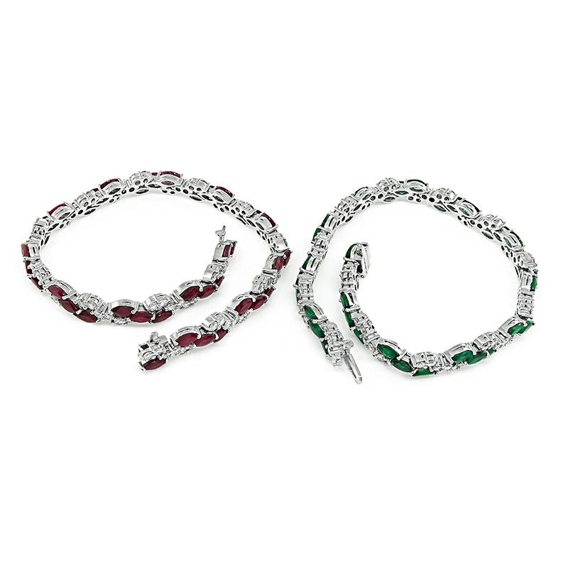 Set of Two 7.50ct Diamond 4.00ct Emerald 5.00ct Ruby Bracelet In Good Condition For Sale In New York, NY