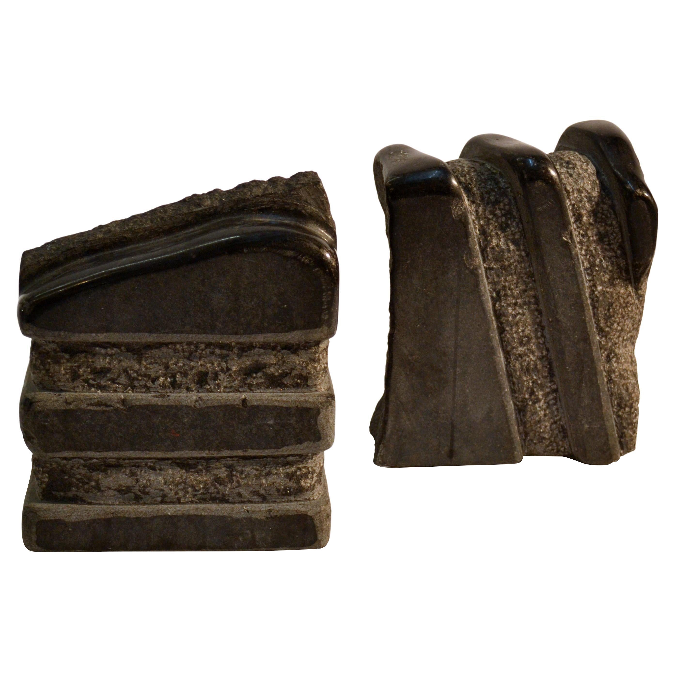 Set of Two Abstract Hand-Carved Sculptures by J. Metaho, Stone, 1970s For Sale