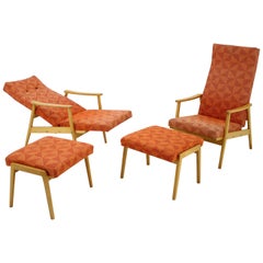 Vintage Set of Two Adjustable Armchairs with Footstools, Thon, 1970