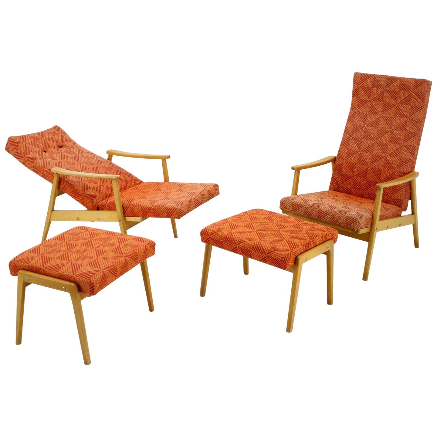 Set of Two Adjustable Armchairs with Footstools, Thon, 1970 For Sale