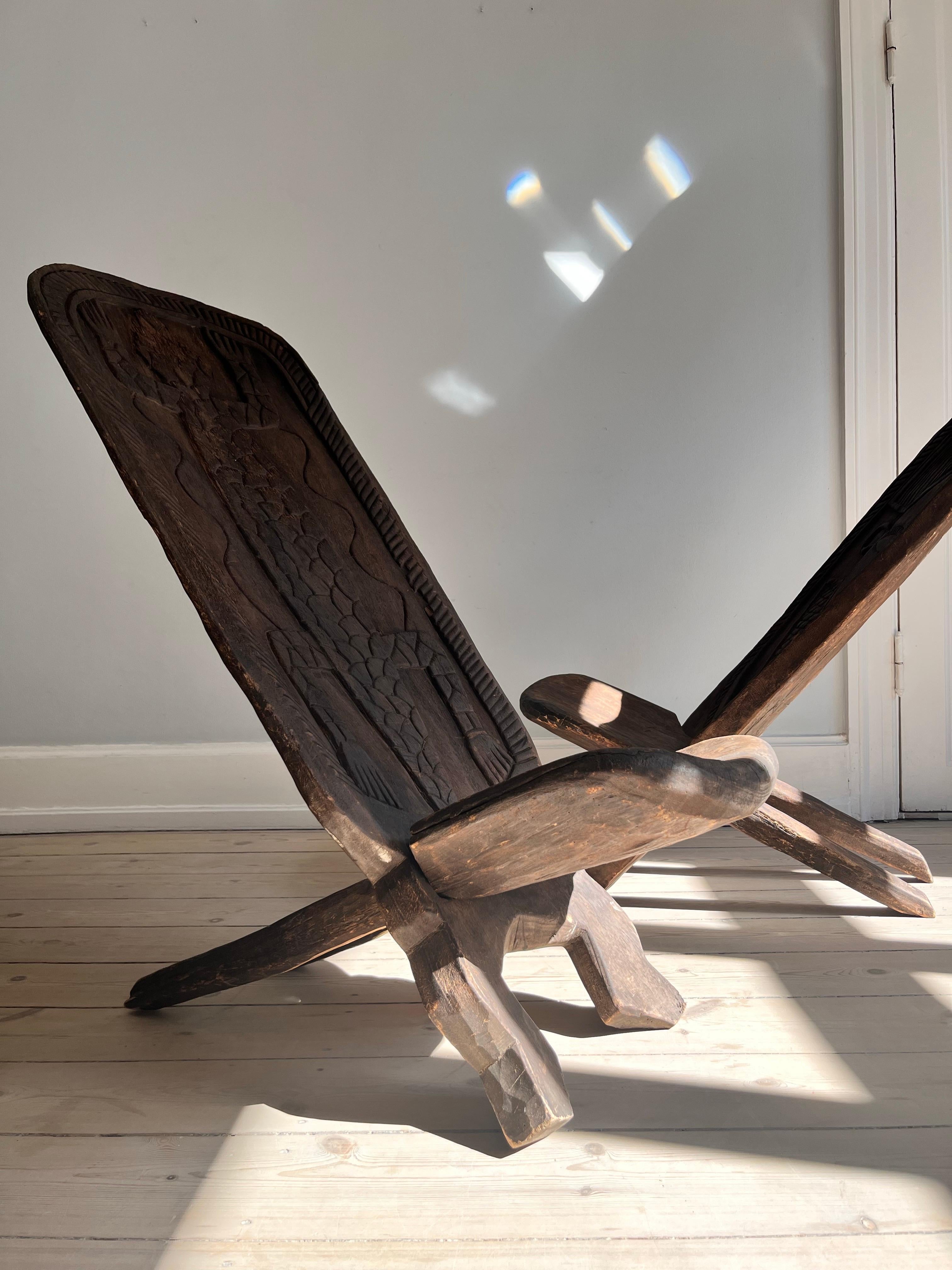 Set of two african 1960s scissor chairs with decorations 10