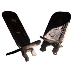 Set of two african 1960s scissor chairs with decorations