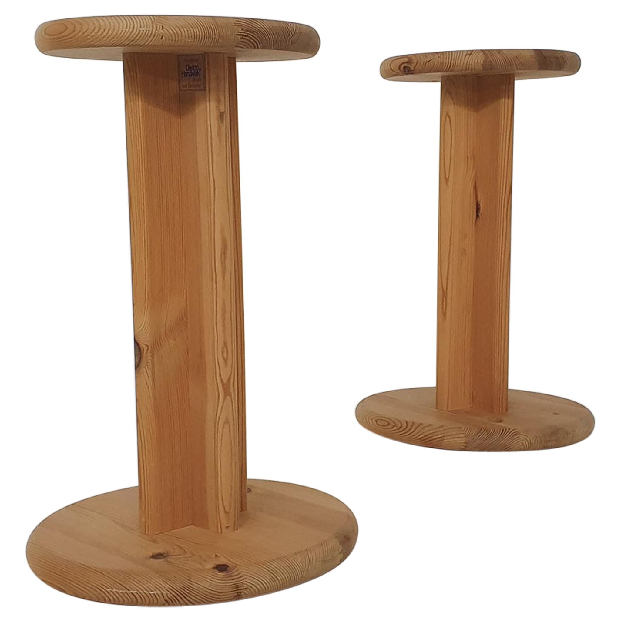 Set of Two Aksel Kjersgaard Pinewood Stools or Plant Stands, Denmark, 1970's