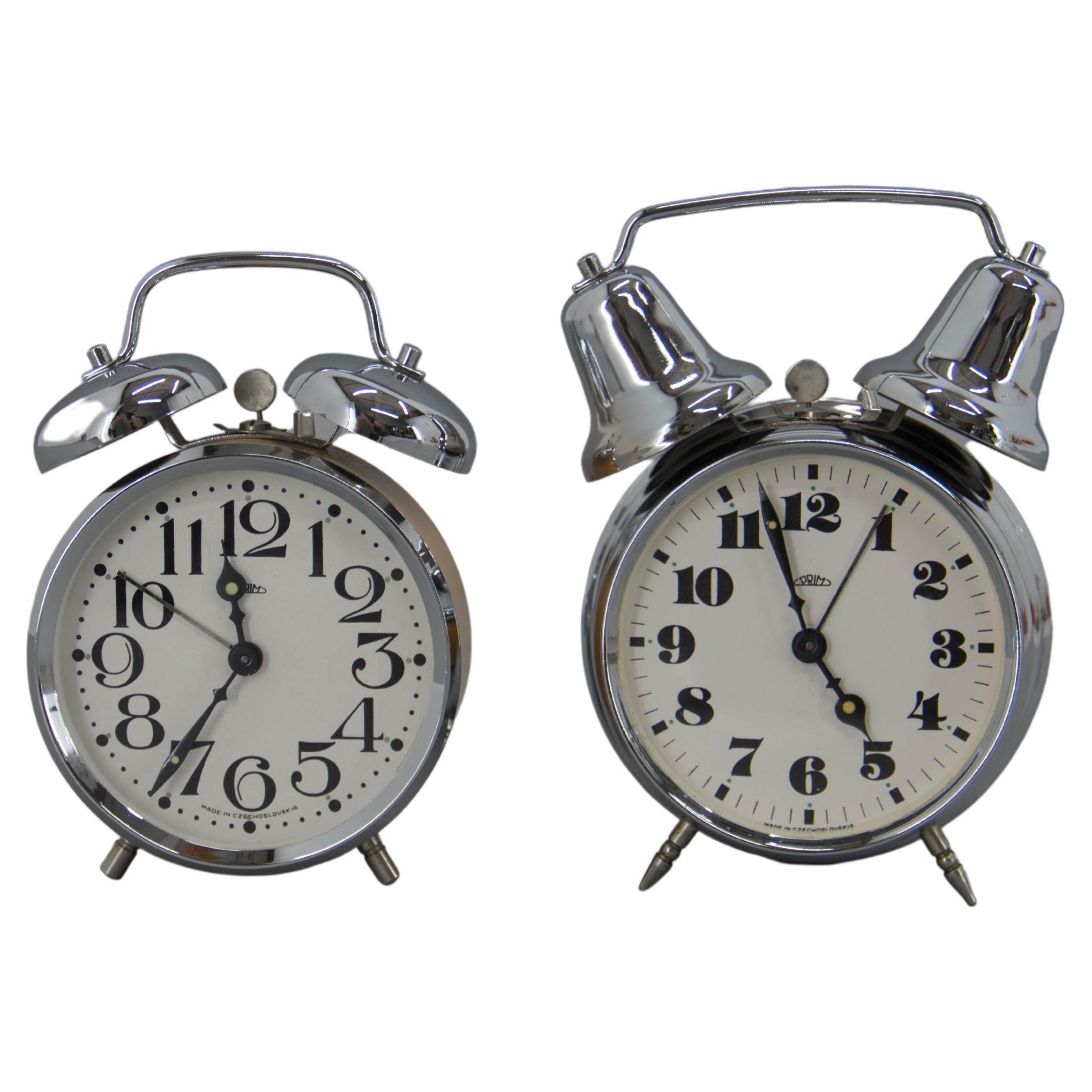 Set of Two Alarm Clocks by PRIM, Czechoslovakia, 1980s