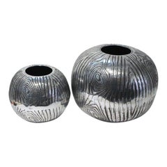 Set of Two Aluminum Faux Bois Vases