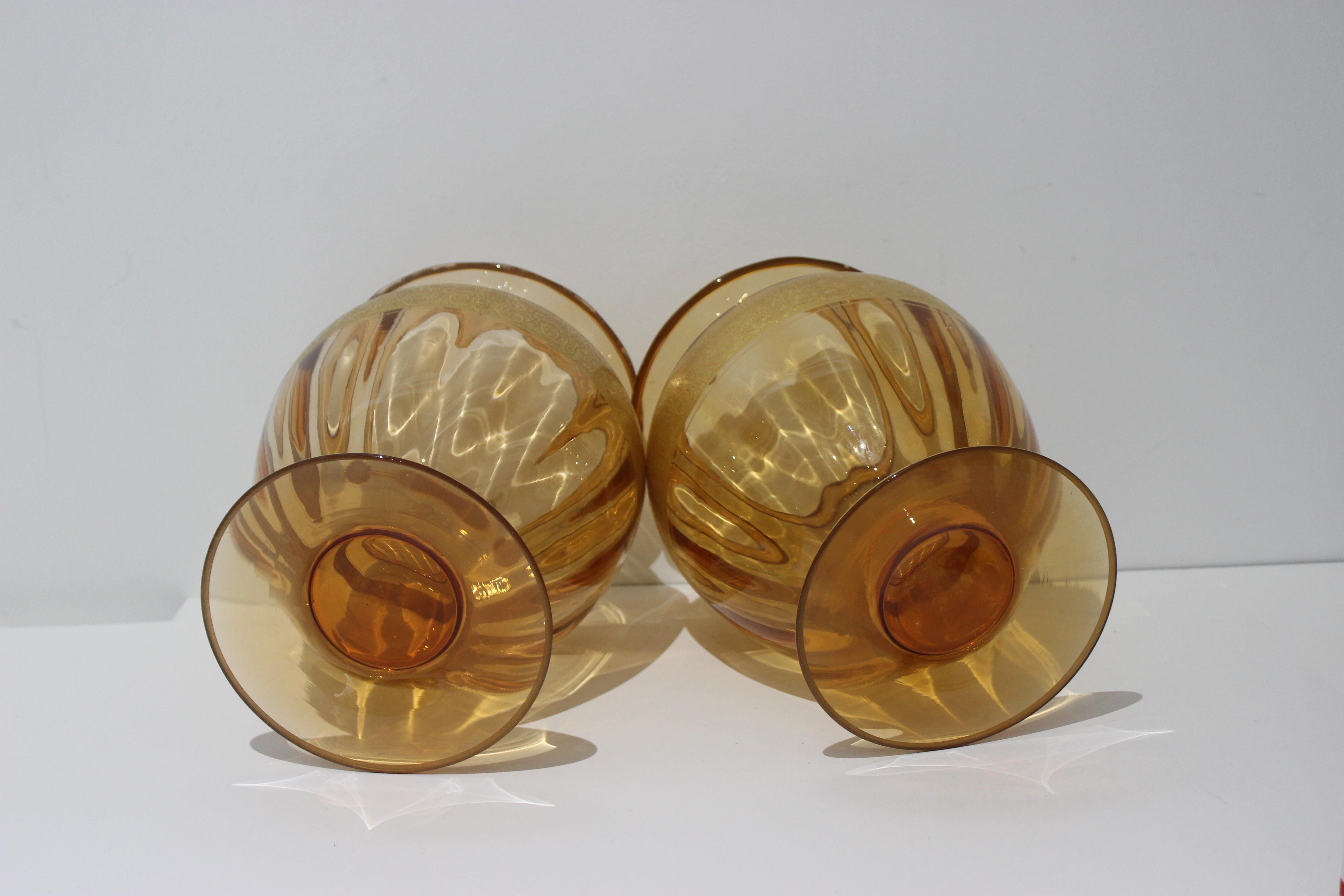 Set of Two Amber Colored Vases by Moser Glassworks 2