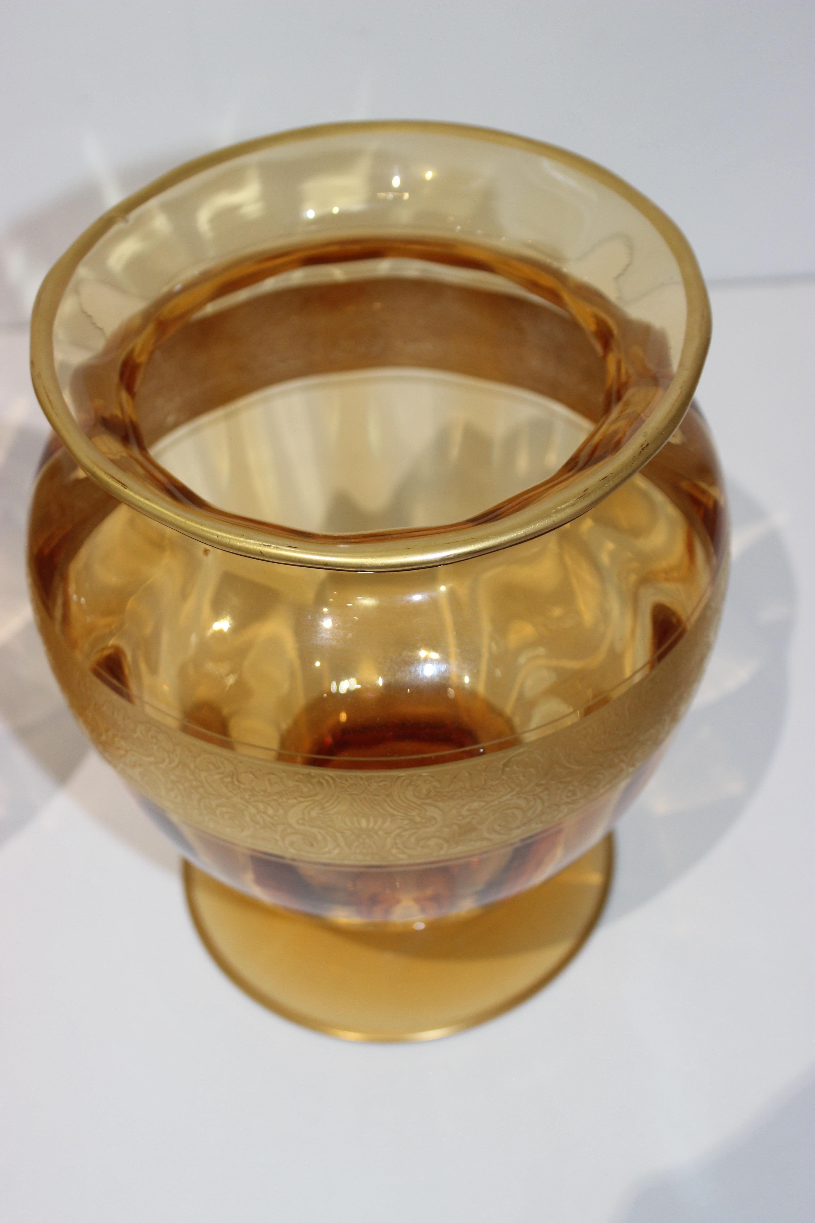Set of Two Amber Colored Vases by Moser Glassworks 1