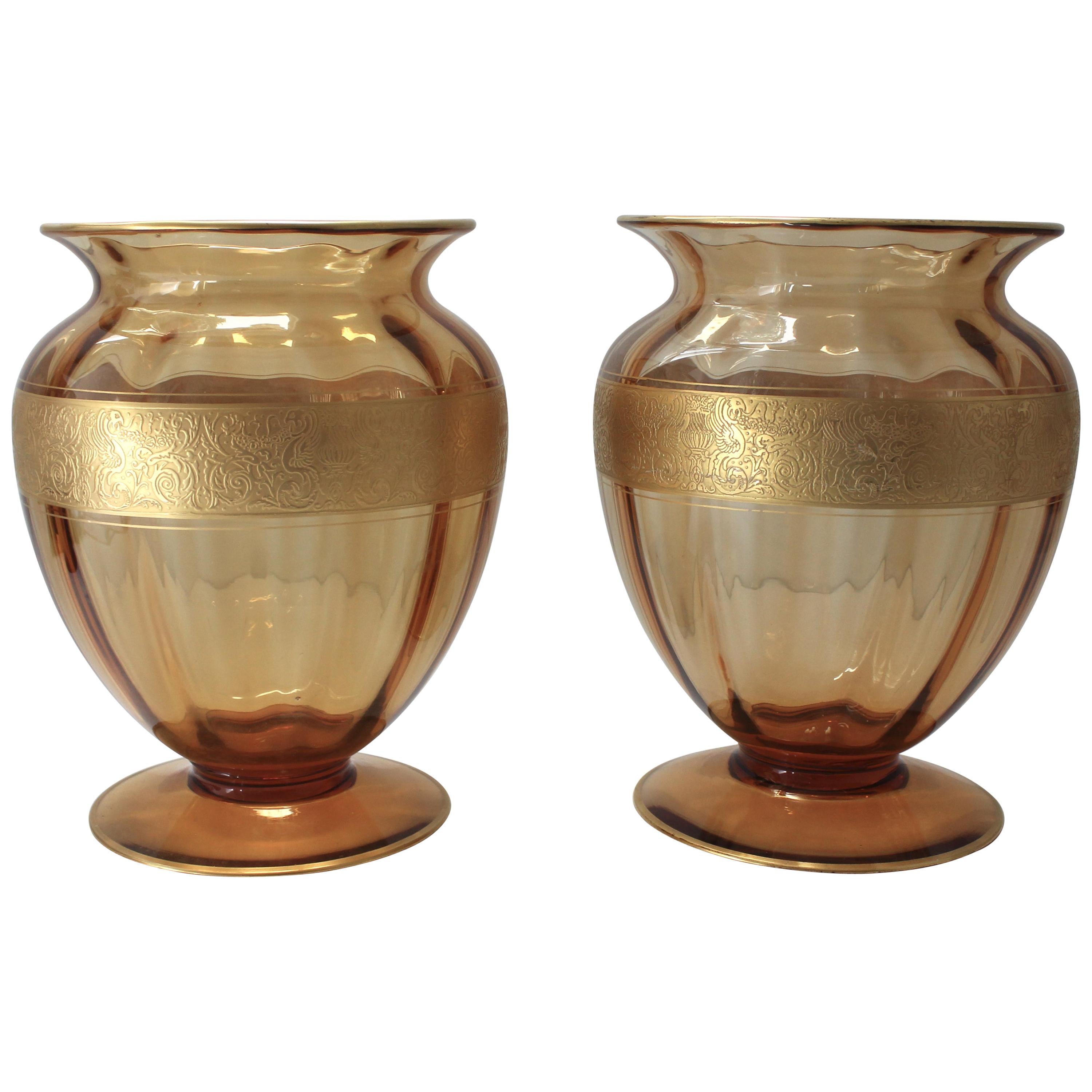 Set of Two Amber Colored Vases by Moser Glassworks
