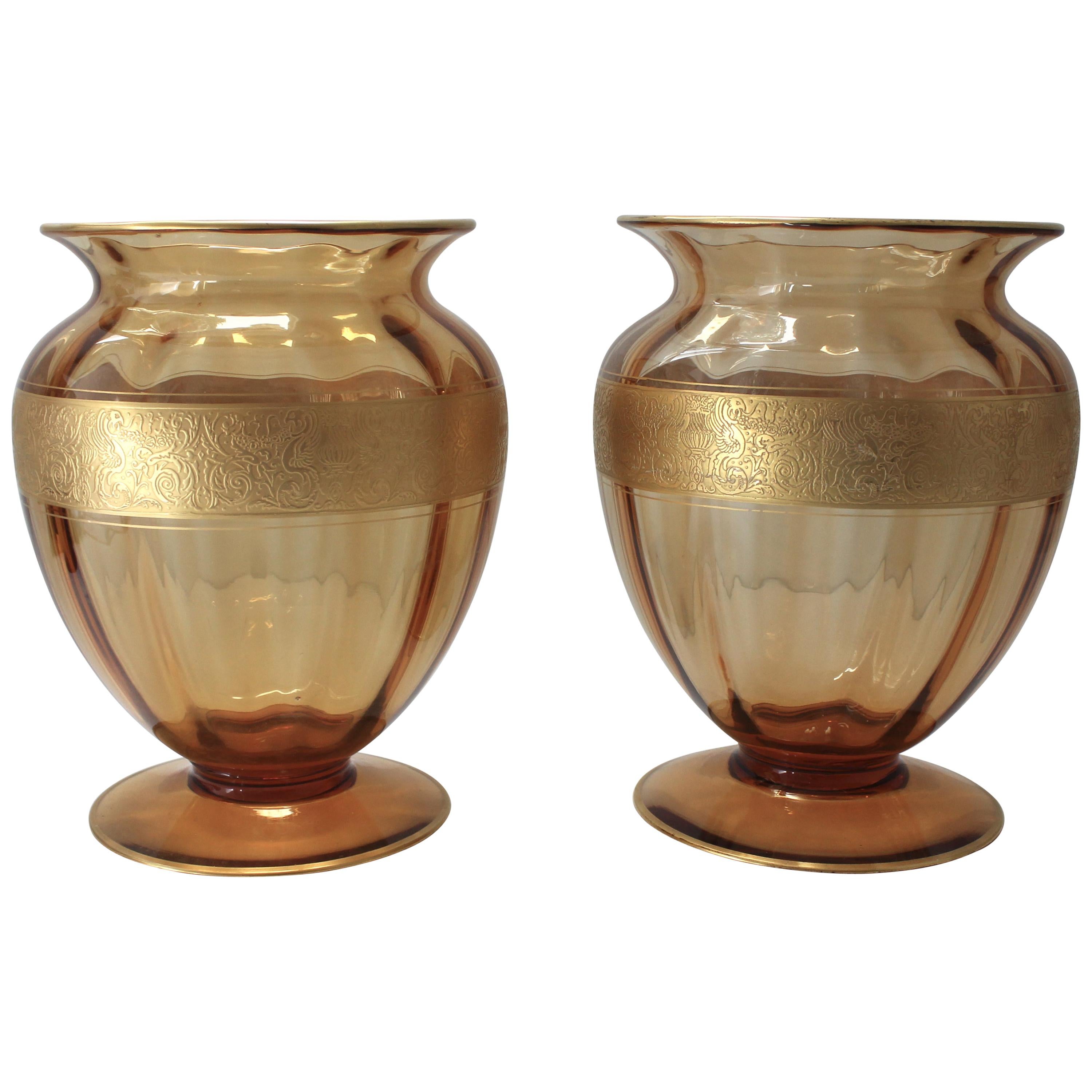 Set of Two Amber Colored Vases by Moser Glassworks at 1stDibs