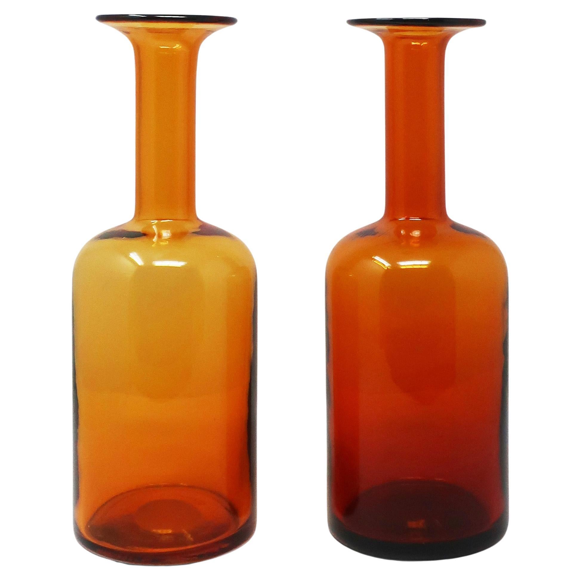 Set of Two Amber Glass Gulvvase Vases by Otto Brauer for Holmegaard 