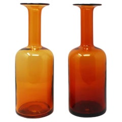 Vintage Set of Two Amber Glass Gulvvase Vases by Otto Brauer for Holmegaard 