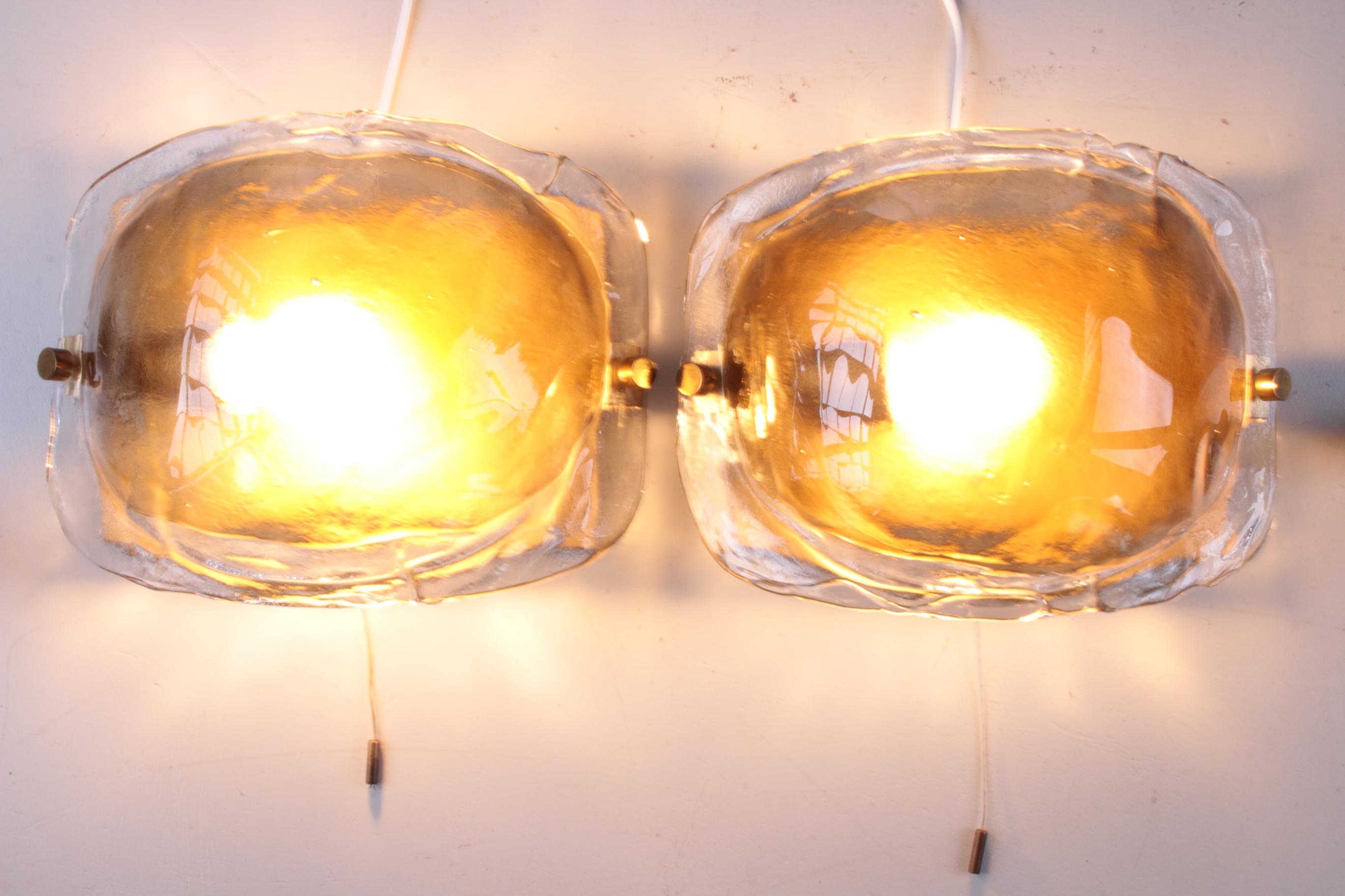 Austrian Set of Two Amber Wall Lamps in Murano Glass by Kaiser Leuchten