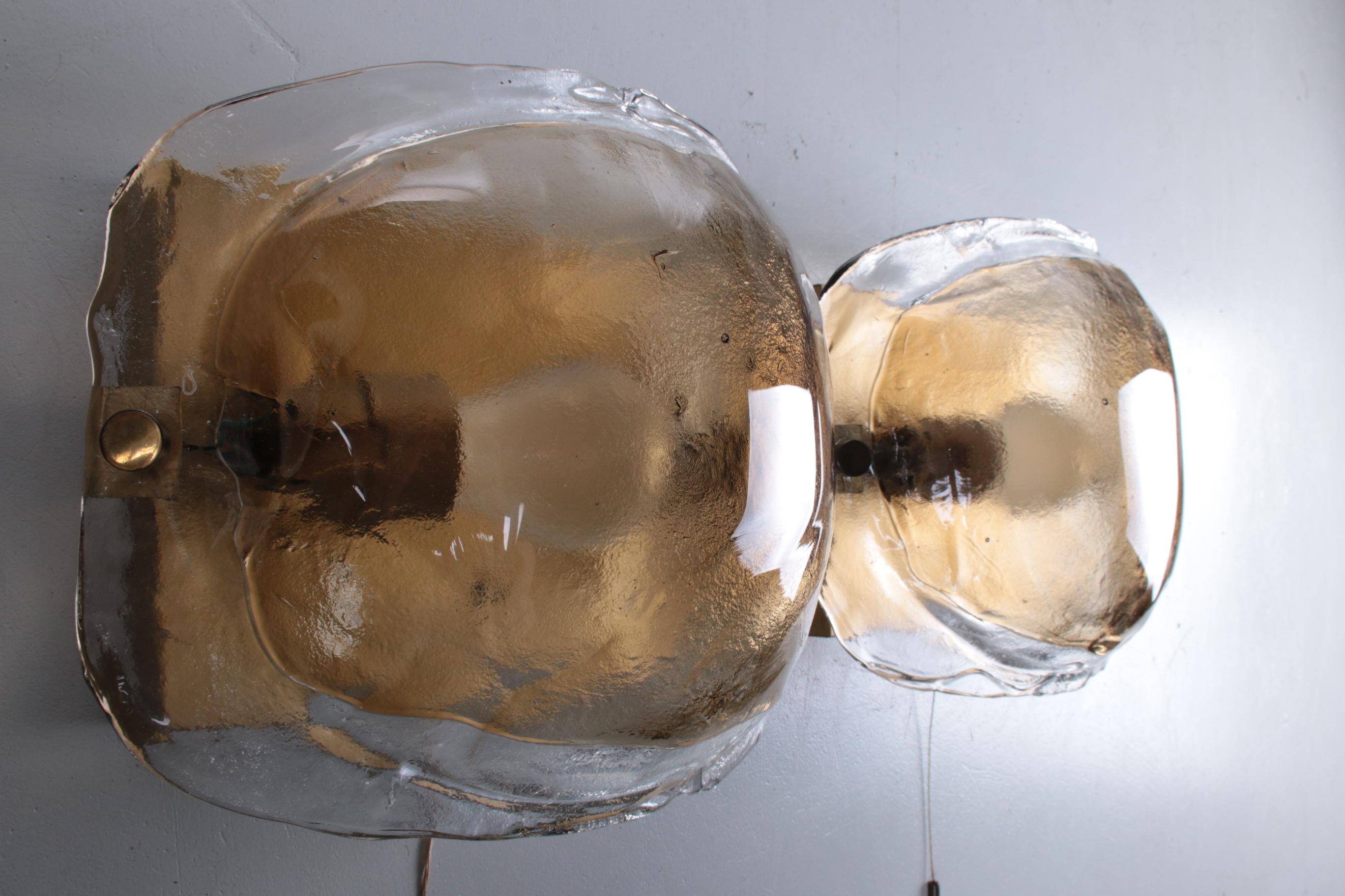 Late 20th Century Set of Two Amber Wall Lamps in Murano Glass by Kaiser Leuchten