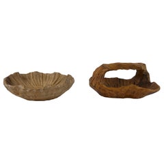 Set of Two Anthroposophical Hand Carved Wood Bowls 1960s