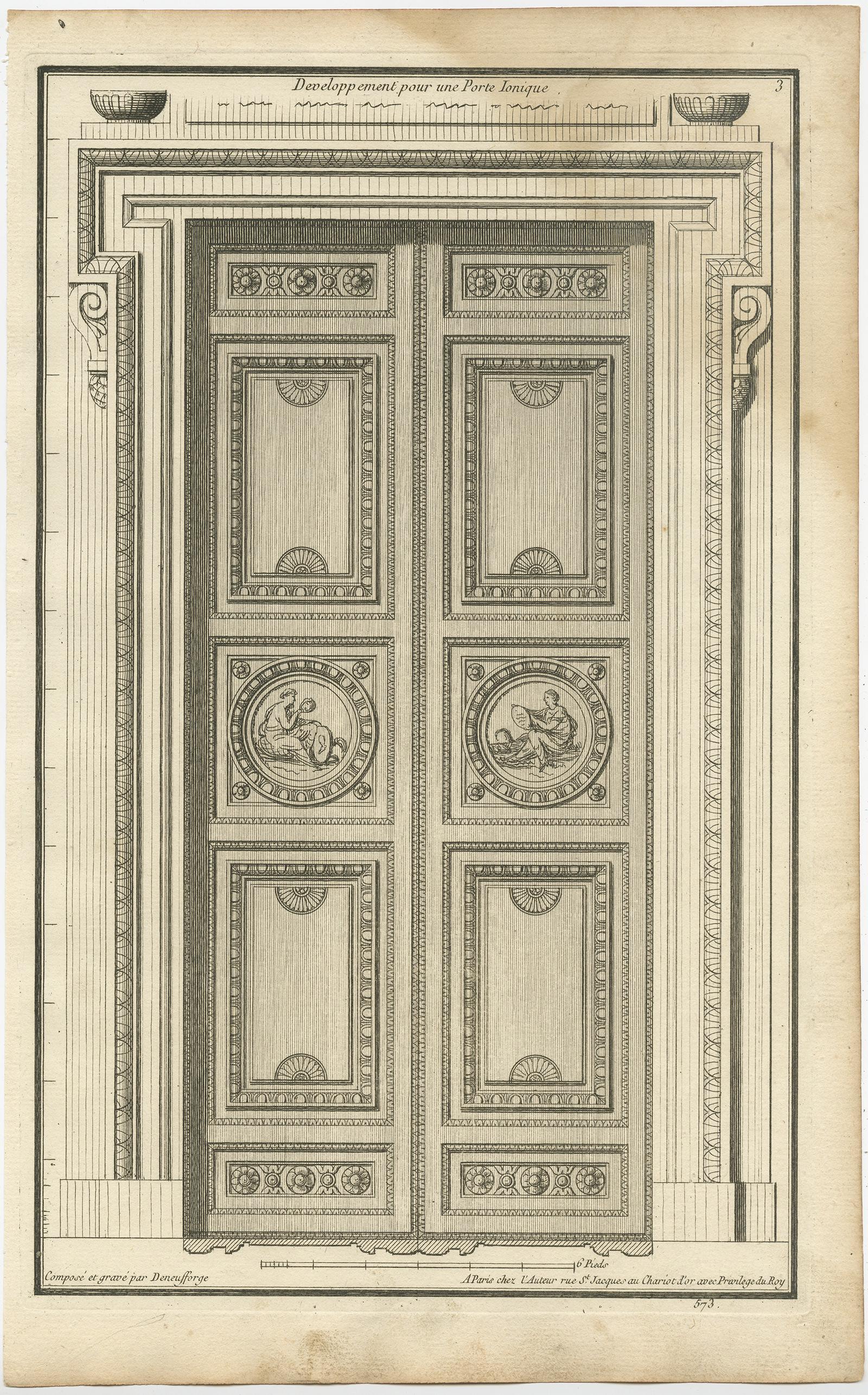 Set of Two Antique Archicture Prints of Portico Designs by Neufforge, circa 1770 In Good Condition For Sale In Langweer, NL