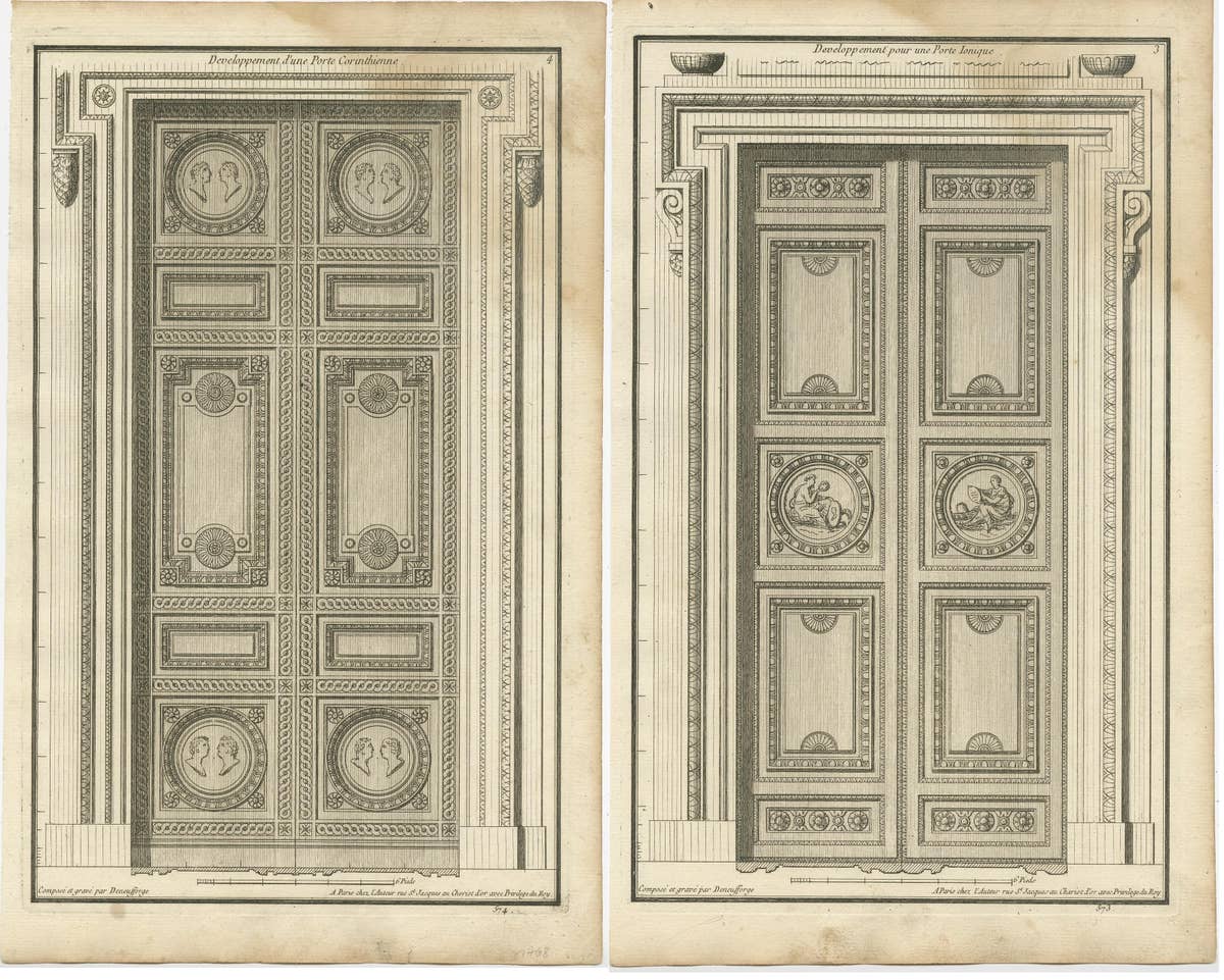 Set of Two Antique Archicture Prints of Portico Designs by Neufforge, circa 1770