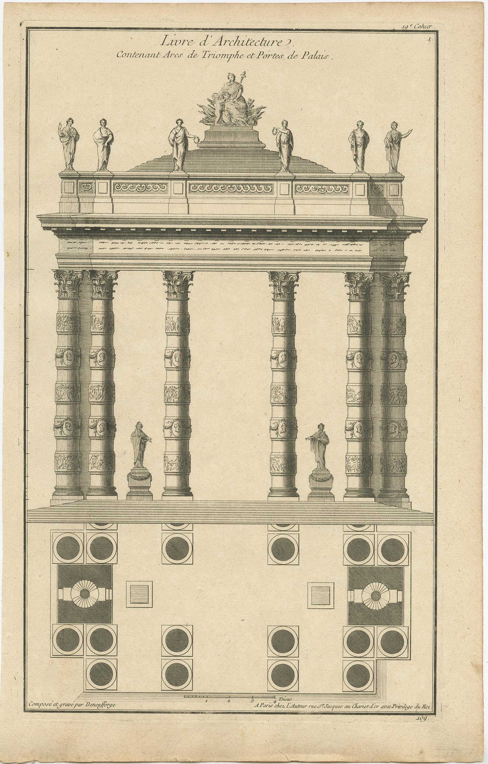Satz von zwei antiken Architekturdrucken von Triumphbögen von Neufforge im Zustand „Gut“ im Angebot in Langweer, NL