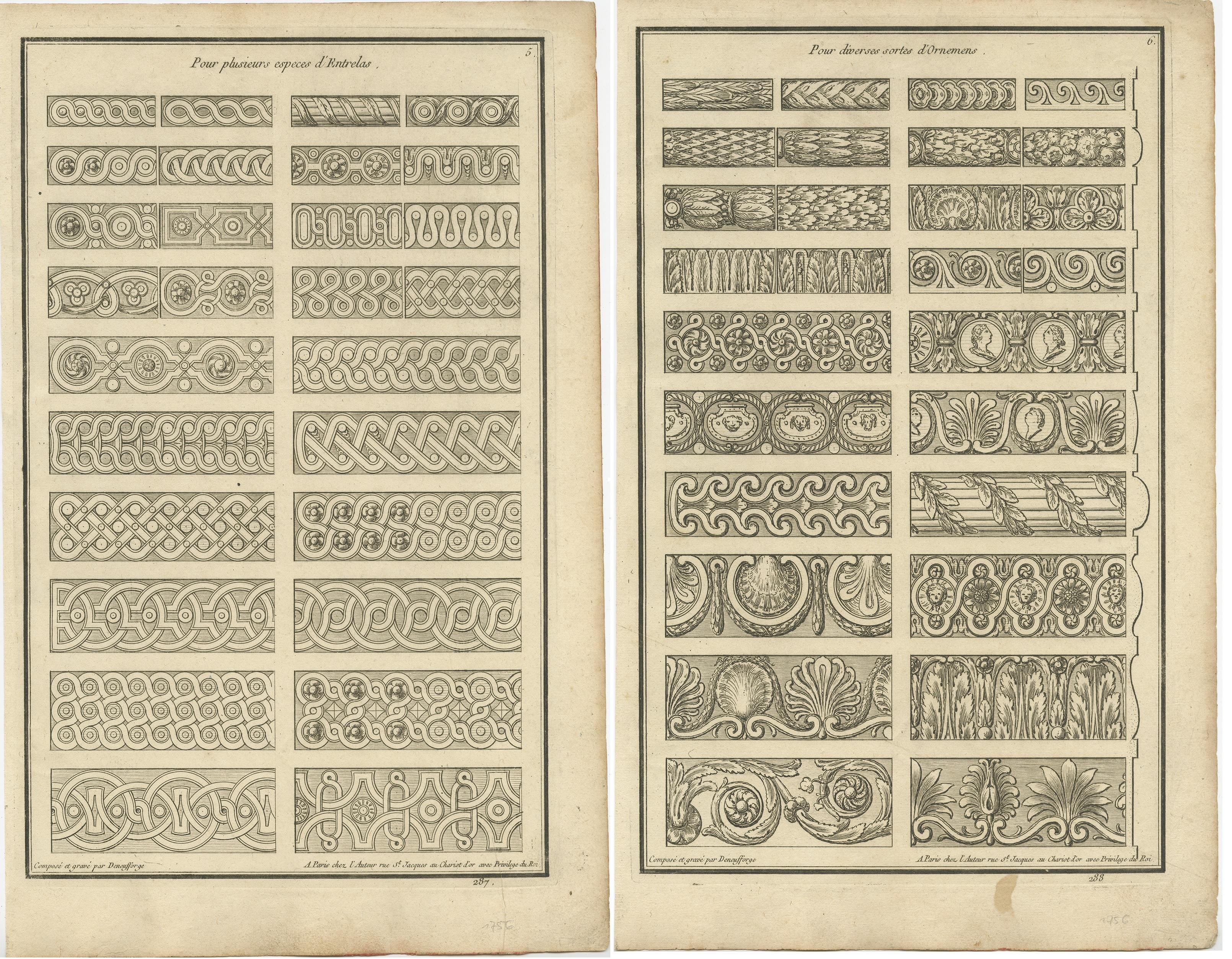 18th Century Set of Two Antique Architecture Prints of Various Ornaments by Neufforge For Sale