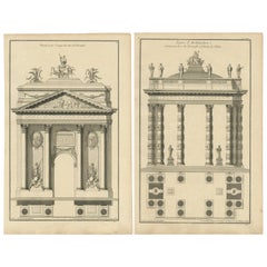 Set of Two Antique Architecture Prints of Triumphal Arches by Neufforge