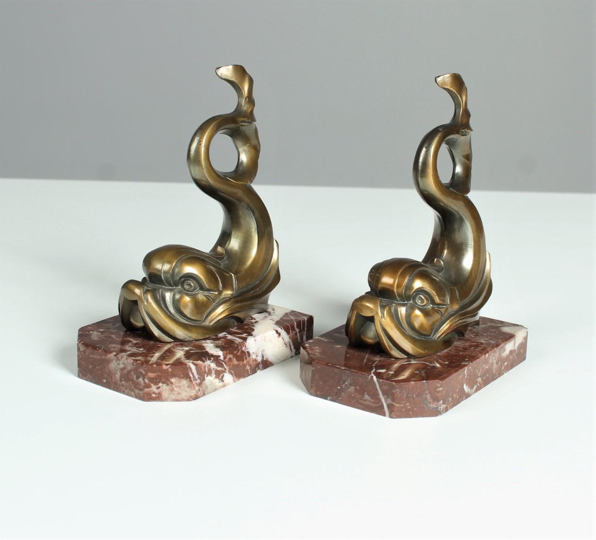 French Set of Two Antique Bookends, Signed by the Artist Franjou, France, Art Deco For Sale