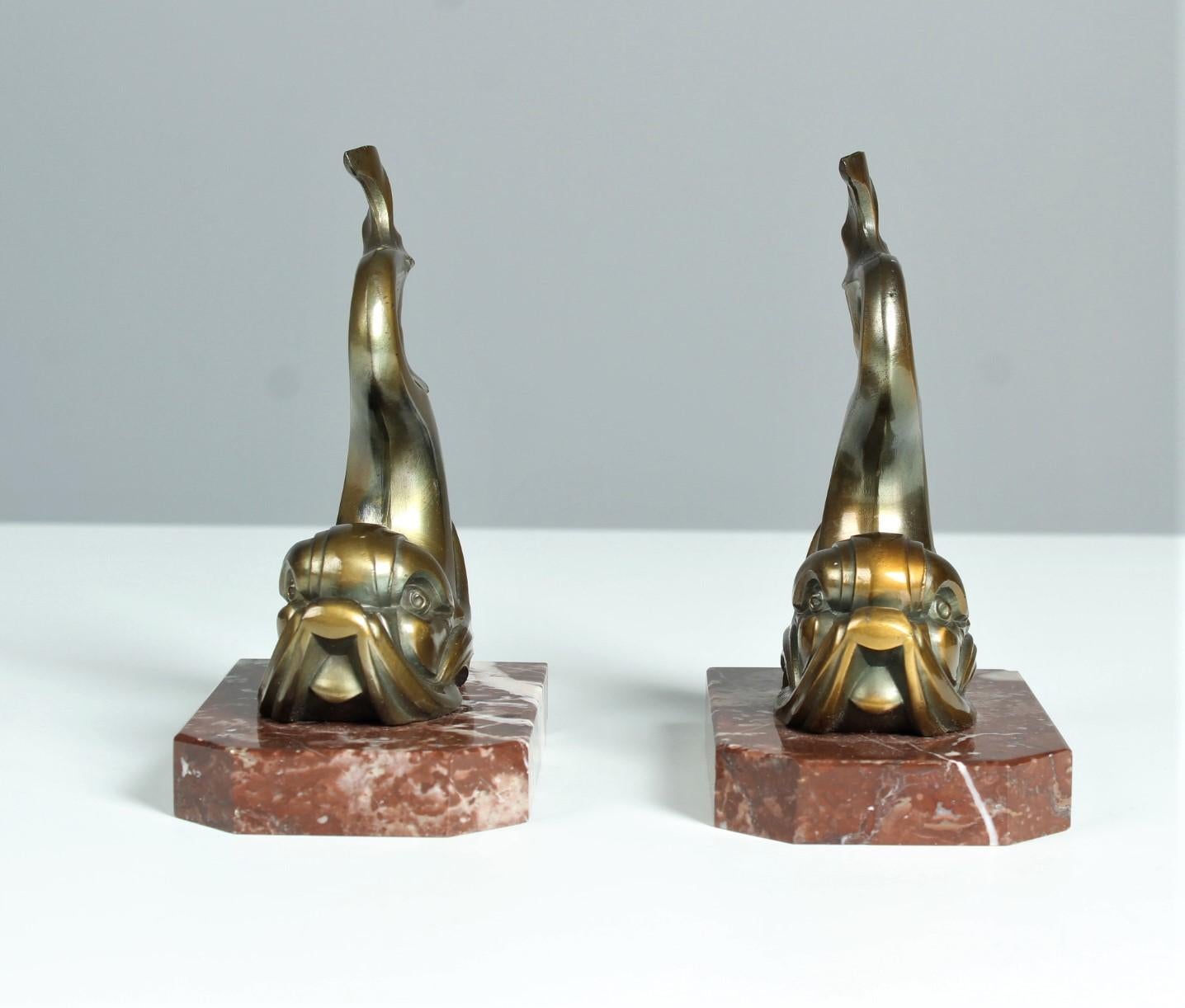 Set of Two Antique Bookends, Signed by the Artist Franjou, France, Art Deco In Good Condition For Sale In Greven, DE