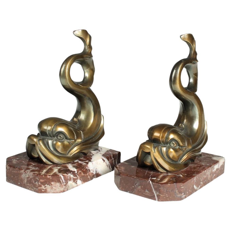 Set of Two Antique Bookends, Signed by the Artist Franjou, France, Art Deco For Sale