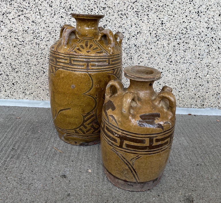 Set Of Two Antique Chinese Ceramic Wine Vessels For Sale at 1stDibs