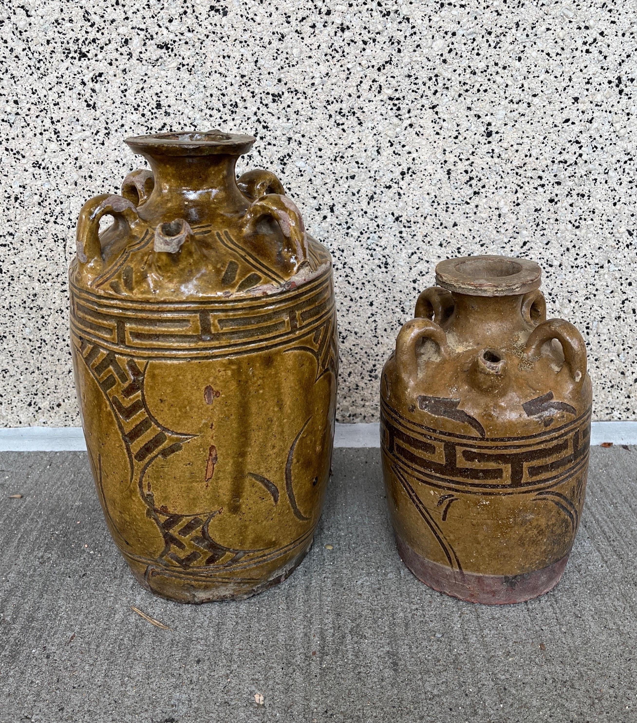 Set Of Two Antique Chinese  Ceramic Wine Vessels For Sale 2