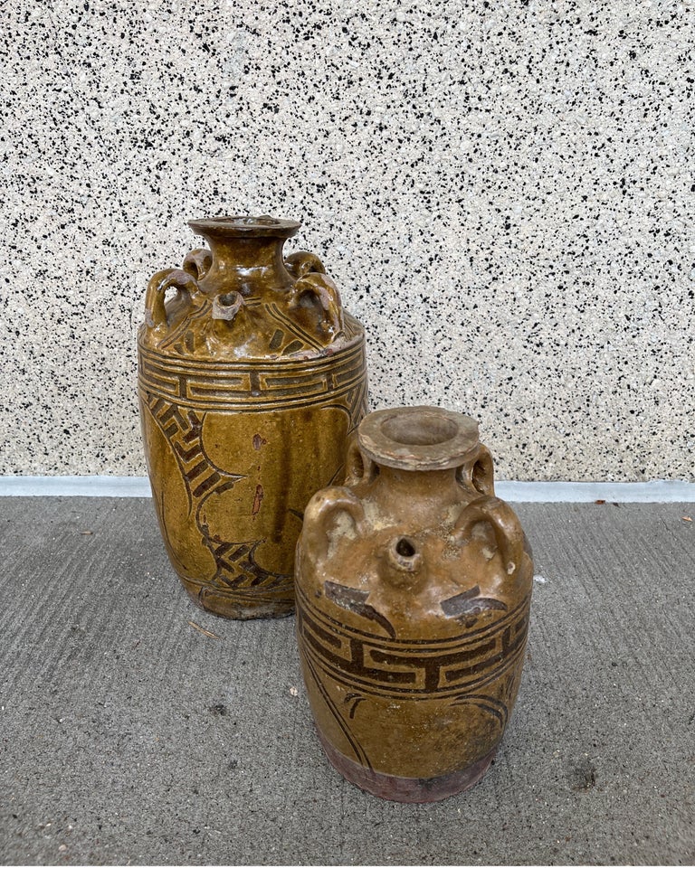Set Of Two Antique Chinese Ceramic Wine Vessels For Sale at 1stDibs