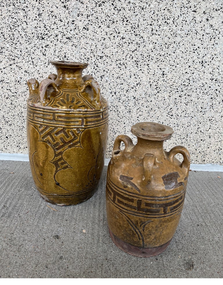 Set Of Two Antique Chinese Ceramic Wine Vessels For Sale at 1stDibs