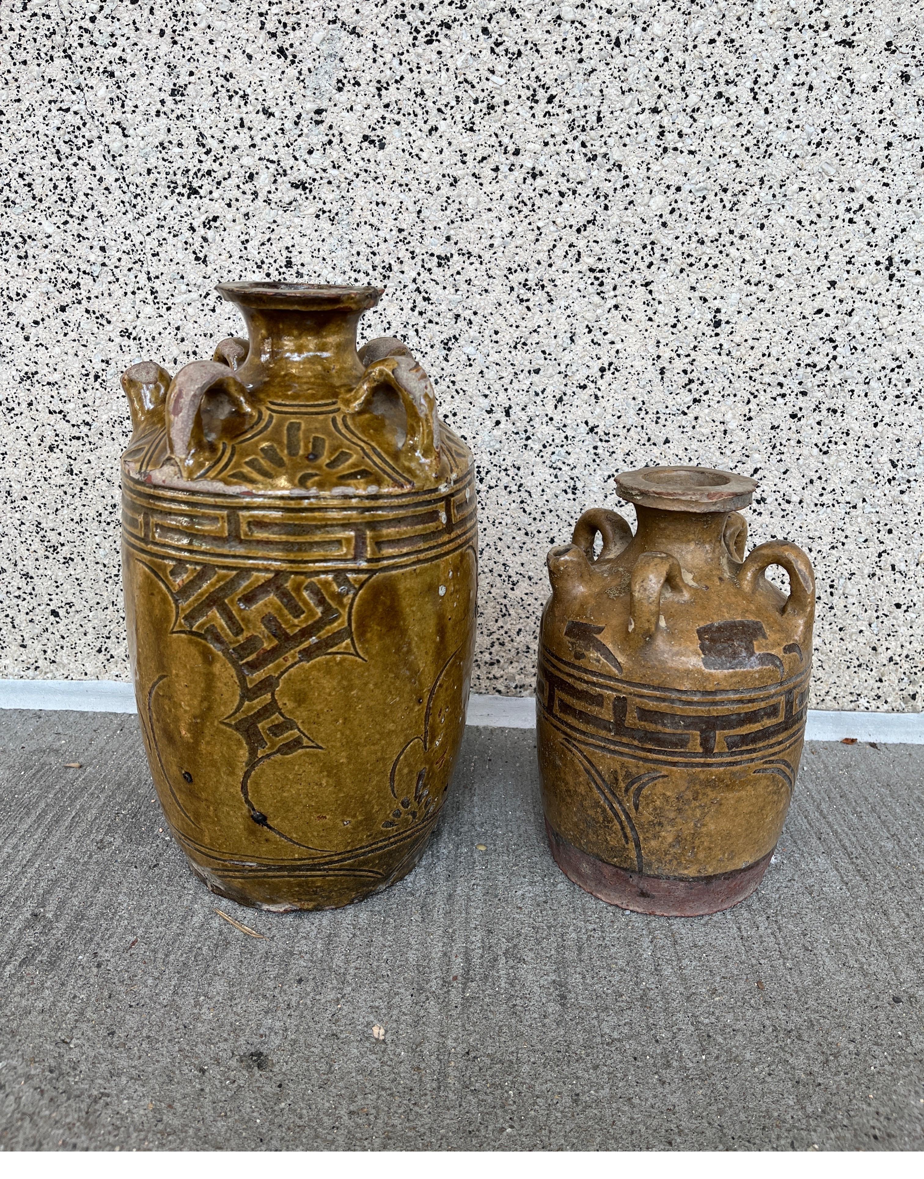Set Of Two Antique Chinese  Ceramic Wine Vessels For Sale 5