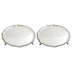 Set of Two Antique English Silver Serving Trays, Mappin & Webb, 1990s