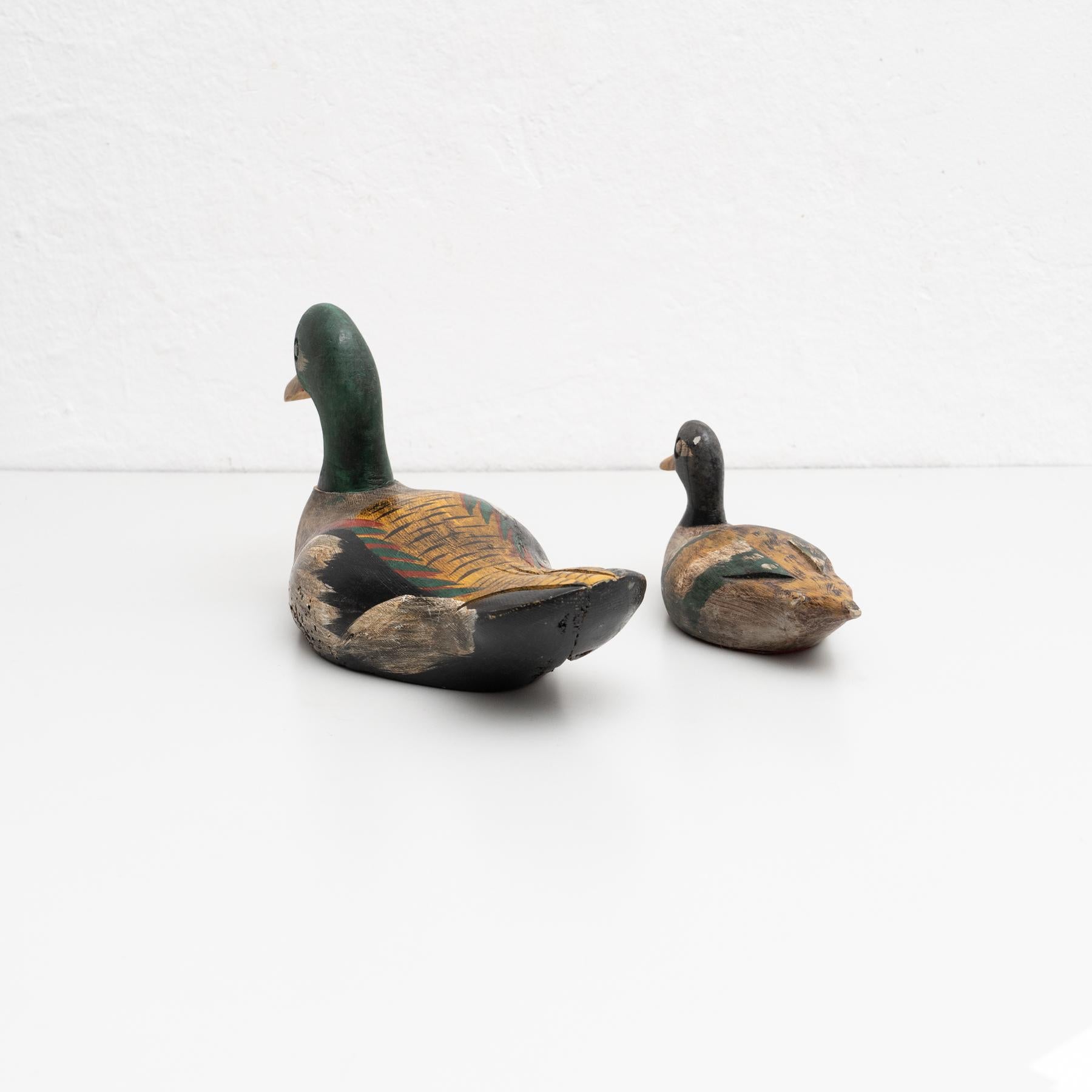 Set of Two Antique Hand-Painted Wooden Duck Figures circa 1950 4